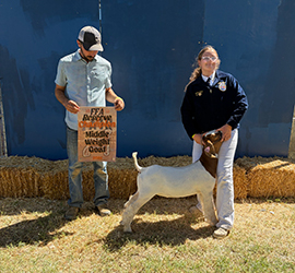 Tatum Hoyt
Reserve Champion Middleweight FFA Market Goat
Merced County Fair